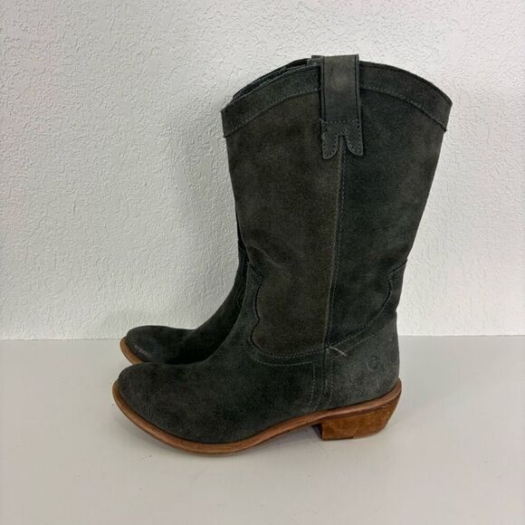 Bronx Shoes - Bronx Grey Suede Tall Low Heel Western Pull On Boots